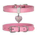 Heart Shaped Pendant PU Leather Dog Collar Pet Dog Leash, Size: M 1.3-35cm(Pink)