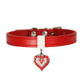 Heart Shaped Pendant PU Leather Dog Collar Pet Dog Leash, Size: S 1.3-30cm(Red)