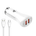 LDNIO C511Q 36W QC 3.0 Phone Fast Charger Dual-USB Ports Smart Car Charger with USB-C/Type-C Cable