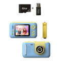 2.4 Inch Children HD Reversible Photo SLR Camera, Color: Yellow Blue + 32G Memory Card + Card Reader
