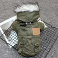 Thick Dog Clothes Pet Fur Vollar Hood Autumn Winter Cotton Coat, Color: Green(XS)