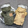 Thick Dog Clothes Pet Fur Vollar Hood Autumn Winter Cotton Coat, Color: Khaki(XL)
