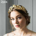 2pcs Metallic Leaves Branch Crown Hair Band Wedding Tiara Hair Accessories(Gold)
