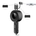 3 In 1 USB Dual Cable Single Pull Retractable Car Charger(Black)