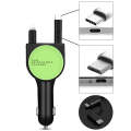 3 In 1 3.1A Dual USB Single Pull Retractable Fast QC3.0 Car Charger(Green)