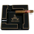 Four Slot Large-Diameter Smoke Groove Ceramic Cigar Ashtray(Black)