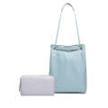 For Apple Macbook Shoulder / Handheld / Messenger Computer Bag, Size: Medium(Lake blue+gray PU Po...
