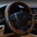 38cm Car Embossed Leather Steering Wheel Cover, Color: Dark Coffee