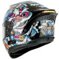 KUQIBAO Motorcycle Dual Lens Anti-Fog Helmet With LED Light, Size: M(Bright Black Wake Lion)