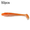 50pcs Threaded T-Tail Two Color Soft Baits Lures, Size: 5.5cm(Orange)