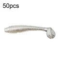 50pcs Threaded T-Tail Two Color Soft Baits Lures, Size: 5.5cm(White Transparent)