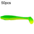 50pcs Threaded T-Tail Two Color Soft Baits Lures, Size: 6.5cm(Green)