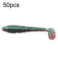 50pcs Threaded T-Tail Two Color Soft Baits Lures, Size: 6.5cm(Lobster Color)