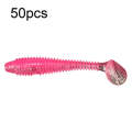 50pcs Threaded T-Tail Two Color Soft Baits Lures, Size: 7.5cm(Pink)