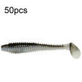 50pcs Threaded T-Tail Two Color Soft Baits Lures, Size: 7.5cm(White Black)