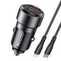 Yesido Y54 With 8 Pin To Type-C/USB-C Line Car Charger QC3.0+PD30W Type-C/USB-C+USB Dual Port Qui...