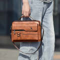 WEIXIER Men Shoulder Bag Retro Leather Laptop Business Casual Bag(Horizontal Light Brown)