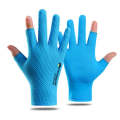 Cycling Thin Sunscreen UV Protection Mesh Breathable Ice Silk Two-finger Gloves(Blue)