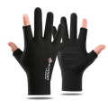 Cycling Thin Sunscreen UV Protection Mesh Breathable Ice Silk Two-finger Gloves(Black)