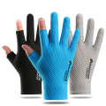 Cycling Thin Sunscreen UV Protection Mesh Breathable Ice Silk Two-finger Gloves(Black)