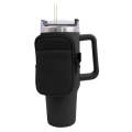 Water Cup Sided Storage Pockets With Zipper Fit For 40Oz Tumbler(Double Pocket-Black)