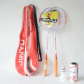 JinYu 1pair Iron Alloy Badminton Racket Training Racket With 3 Balls(Red+Red Bag)