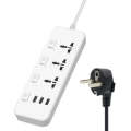 T14 2m 2500W 3 Plugs + 3-USB Ports Multifunctional Socket With Switch, Specification: EU Plug (Wh...