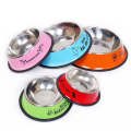 L 18cm Anti-tip Stainless Steel Pet Bowl Cat Dog Food Basin(Yellow)