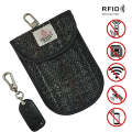 Tweed Double Layer RFID Shielded Key Bag With Keychain Anti-theft Anti-Loss Anti-Scanning Key Holder
