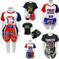 ZhuoAo Boxing Costumes Kids Sparring Fighting Shorts Muay Thai Free Fighting Tights Set, Style: T...