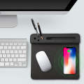 10W Wireless Charging PU Mouse Pad with Mobile Phone and Pen Holder(Black)