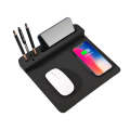 10W Wireless Charging PU Mouse Pad with Mobile Phone and Pen Holder(Black)