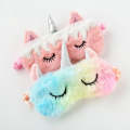 Gradient Colorful Plush Eye Mask Travel Shading Sleep Aid Eye Mask(White Pink Unicorn)
