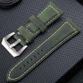 Crazy Horse Layer Frosted Silver Buckle Watch Leather Watch Band, Size: 22mm(Army Green)