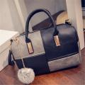 Ladies 2 Colour Patch Tote Hand Bag - Black and Grey