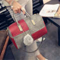 Ladies 2 Colour Patch Tote Hand Bag - Red and Grey