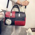 Ladies 2 Colour Patch Tote Hand Bag - Red and Black