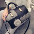 Ladies 2 Colour Patch Tote Hand Bag - Black and Grey