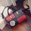 Ladies 2 Colour Patch Tote Hand Bag - Red and Black