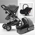 Baby Pram Stroller - 3 Function Foldable Baby Pram with Car Seat-Grey Belecoo Brand New