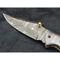 FOLDING KNIFE BULL HORN HANDLE WITH DAMASCUS BLADE SA01-B