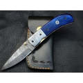 FOLDING KNIFE CAMEL TINT BONE HANDLE WITH DAMASCUS BLADE SA02-BL