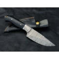 HUNTING KNIFE BLACK HORN HANDLE WITH DAMASCUS STEEL BLADE SA05-B