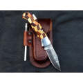 Handmade Damascus Steel Folding Knife-C87