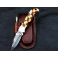 Handmade Damascus Steel Folding Knife-C87