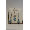 Silver Oriana Jewellery Set with Aquamarine and cubic zirconias - Chain, Pendant & Earrings