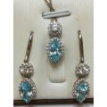 Silver Oriana Jewellery Set with Aquamarine and cubic zirconias - Chain, Pendant & Earrings