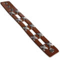 Light Brown Leather Row of Criss-Cross Stud Snap Wristband Bracelet