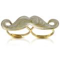 White Enameled Mustache Connector Two Finger Double Adjustable Ring