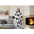 Fluffy Fleece Unisex Oversize Hooded Blanket - White and Black